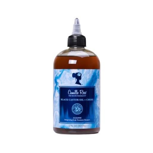 Camille rose | olio di ricino nero & chebe cleanse | shampoo tonificante per il trattamento del cuoio capelluto | detergente per capelli arricchito con olio per forza, lucentezza e umidità - 355 ml
