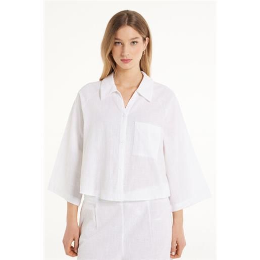 Tezenis camicia corta manica 3/4 ampia in 100% cotone super leggero donna bianco