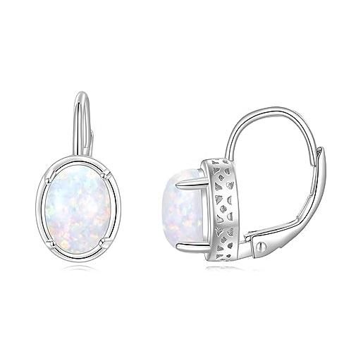 POPLYKE orecchini di opale per le donne orecchini a leva in argento sterling regalo di gioielli in opale bianco per le ragazze(opale bianco)