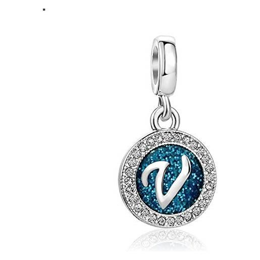 LSxAB charm blu scintillante con lettera dalla a alla z, compatibile con braccialetti e collane pandora, metallo, nessuna pietra preziosa
