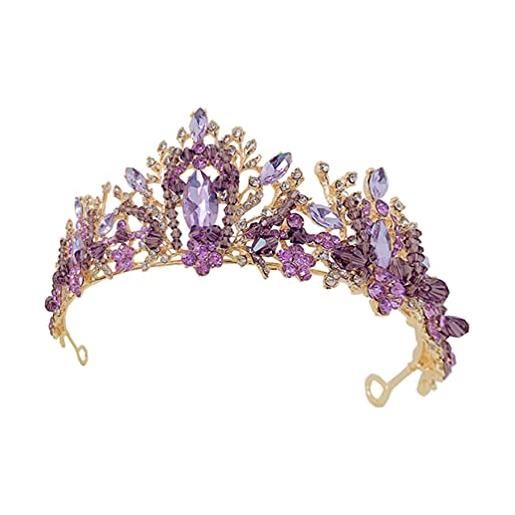 Lurrose vintage barocco regina corone viola viola cristallo tiara strass corone di matrimonio gotico quinceanera tiaras accessori per capelli donne ragazze