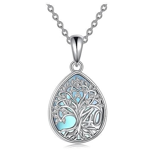 YFN 40 anni albero della vita collana pietra di luna argento sterling ciondolo compleanno regali gioielli per madre figlia