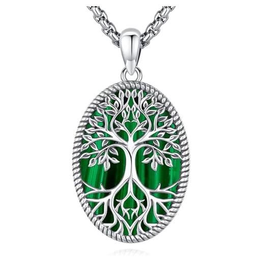 Eusense ciondolo dell'albero della vita collana dell'albero della vita in argento 925 con malachite regali di gioielli per donne ragazze
