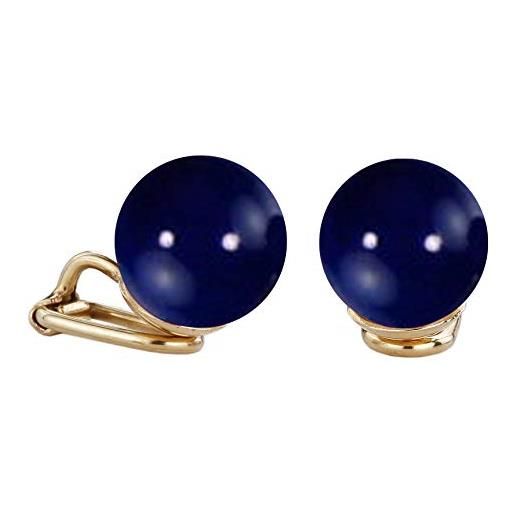 Traveller orecchini a clip - perla 12mm blu suro - placcati oro 22 carati - 112307