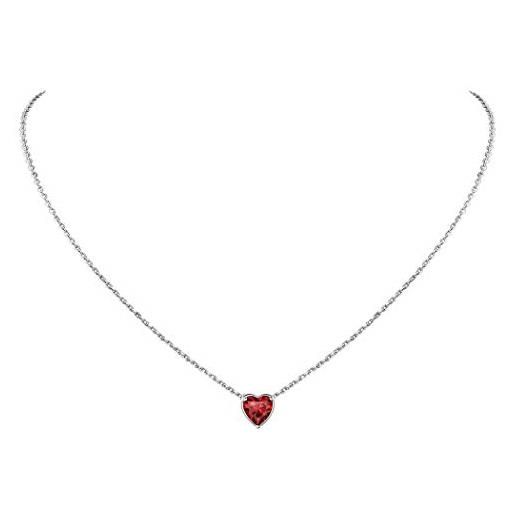 Suplight collana argento 925 donna collana rubino rosso, collana cuore con rubino rosso granato gennaio ciondolo cuorino confezione regalo