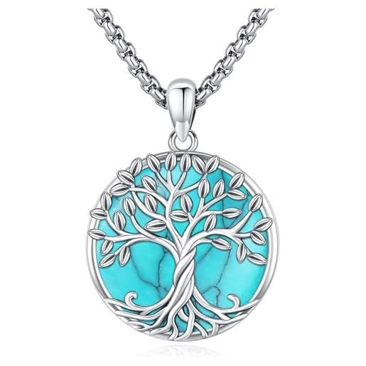 Eusense 925 argento sterling con turchese albero della vita collana ciondolo albero della vita gioielli regalo per le donne ragazze