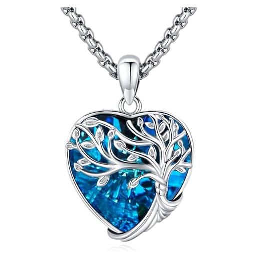 Eusense albero della vita collana da donna in argento 925 ciondolo di cristallo a forma di cuore regali per donne ragazze