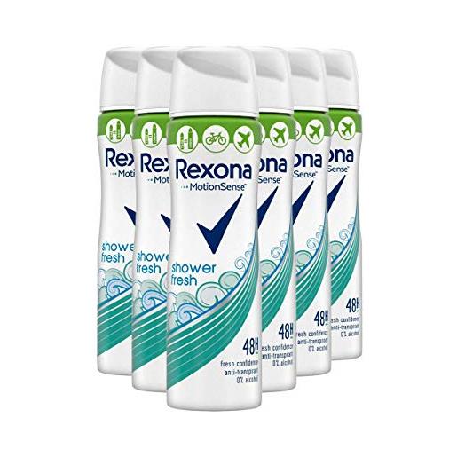 Rexona deospray shower, confezione da 6 deodorante fresh anti traspirante, compresso, 75 ml, confezione da 6 (6 x 75 ml)