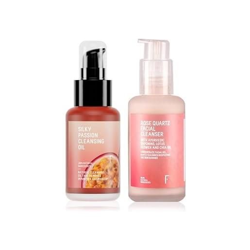 Freshly Cosmetics kit doppia detersione con olio struccante e gel detergente rose passion cleansing pack. 50 ml, 100 ml