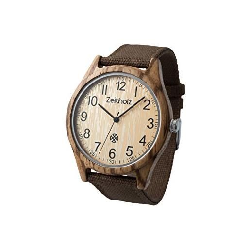 Zeitholz orologio in legno unisex - modello altenberg, fatto a mano da zebrano naturale 100% con movimento al quarzo - orologio ligneo analogico leggero per uomo e donna - cinturino regolabile
