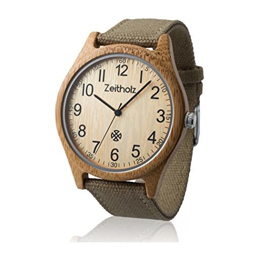 Zeitholz orologio in legno unisex - modello altenberg, fatto a mano da bambù naturale 100% con movimento al quarzo - orologio ligneo analogico leggero per uomo e donna - cinturino regolabile