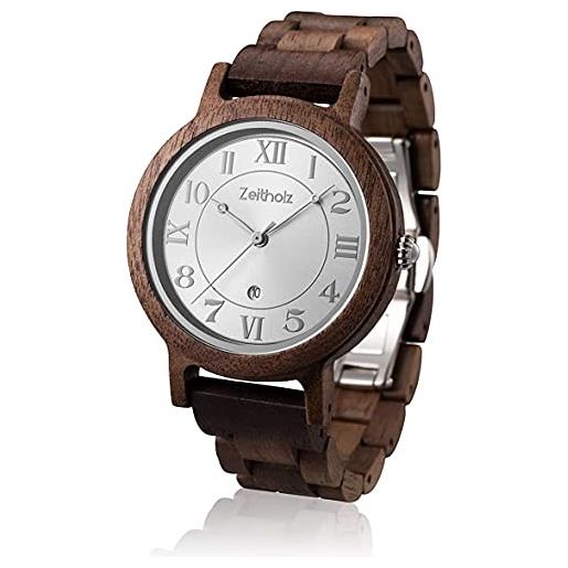 Zeitholz orologio in legno - modello wolkenstein, fatto a mano da noce naturale 100% con movimento al quarzo - orologio ligneo analogico leggero per donna - cinturino regolabile