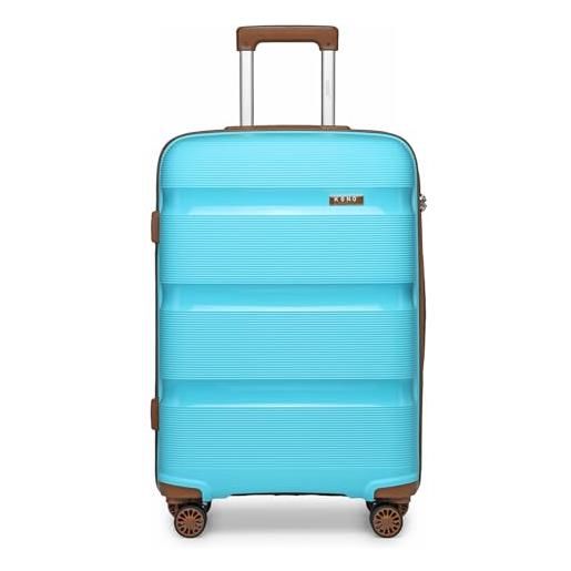 KONO trolley bagaglio a mano rigida valigia da viaggio in polipropilene con 4 ruote e lucchetto tsa 55x40x20cm, blu/marrone