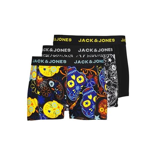 Jack & jones s jacjames trunks 3 pack noos boxer a pantaloncino, nero/dettaglio: nero - giallo, xxl uomo