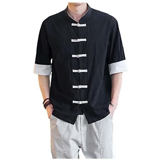 Aoleaky camicie in stile cinese tradizionale tang suit giacche hanfu kung fu qipao cappotti camicetta casual top abbigliamento orientale top black l