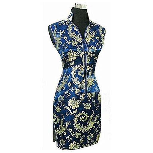 YAROVA vestito da cinese donna -slim short daily cheongsam elegante vintage party qipao stile cinese abito tradizionale moda sexy primavera estate manica corta, blu, s