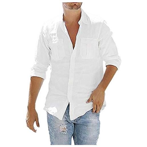 Xmiral camicia da uomo con colletto a maniche lunghe con taschino rovesciato camicie da uomo casual con bottone solido camicia in raso