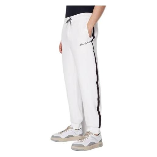 Armani Exchange pantaloni della tuta da jogging con coulisse con logo in cotone doppiato, bianco sporco, xl uomo