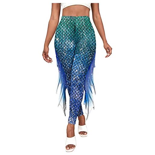 FEOYA leggings da donna a forma di sirena con pinne a vita alta, per halloween, costume da sirena, b4, xl