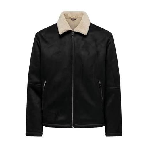 Only & Sons giacca royce shearling da uomo premium look & feel, nero , s