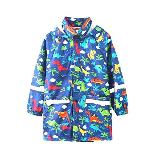 SEVEN BB impermeabile pioggia bambino, cappotto giacca impermeabile a vento con cappuccio e foderato, impermeabile antipioggia bambini e ragazzi dinosauro, 2 anni
