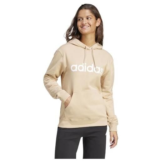 adidas essentials linear hoodie felpa con, magic beige/white, m women's