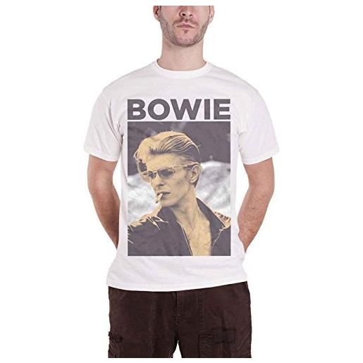 David Bowie t shirt uomo bianca smoking retro vintage logo nuovo ufficiale