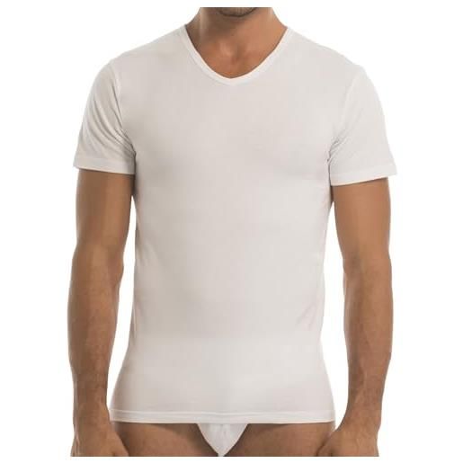 GARDA - 3pz t-shirt uomo mezza manica scollo a v in cotone elastico bielastico art. 3475 (bianco, 7/xxl)