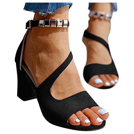 Fulidngzg sandali da donna con tacco argento oro elegante estate sandali con cinturino tacco alto scarpe estive sandali peeptoe, i nero. , 46