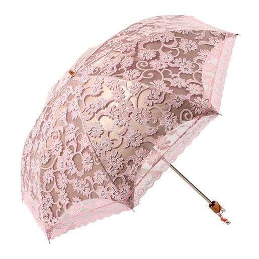 LICHENGTAI ombrello sposa ricamo ombrellino parasole pizzo ombrello da viaggio protezione uv ombrello pieghevole antivento ombrello da pioggia 8 stecche rinforzate per feste di matrimonio