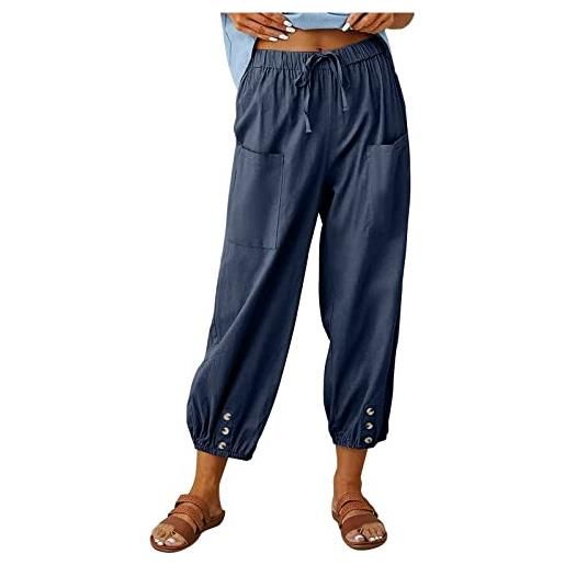 Sawmew pantaloni di canapa di cotone leggero pantaloni estivi da donna gonna pantaloni da donna pantaloni a gamba larga pantaloni a gamba larga (color: blue, size: m)