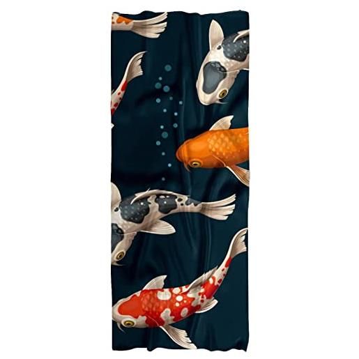 FVQL sciarpa di seta delle donne scialle molle lungo leggero, modello giapponese del fumetto del pesce koi, colore 5264, 71x29in/180x73cm