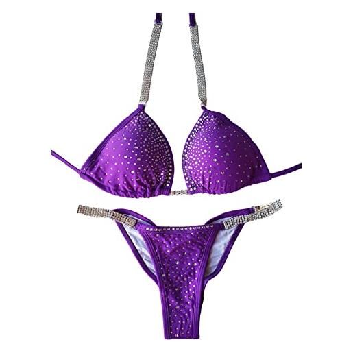 Amber Competition Bikinis vestito bikini da competizione fitness in cristallo nuovo, mai indossato - desire purple, viola, etichettalia unica