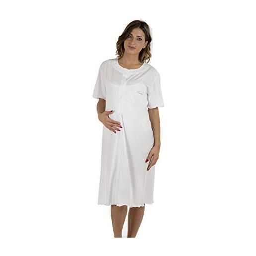 Premamy - camicia clinica per premaman, modello aperto davanti, cotone jersey, pre-post parto - bianco - viii (xxxl)