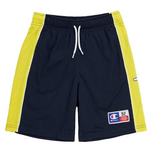 Champion legacy retro sport b - soft mesh bermuda pantaloncini, blu marino/giallo, 13-14 anni bambini e ragazzi ss24