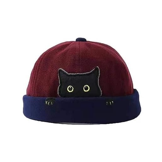 LUXRUB berretto di melone senza tesa per bambini simpatico gattino modello gatto cappello da padrone di casa uomo donna cappello a cuffia berretto docker cappellini con teschio personalizzati (color: red, 