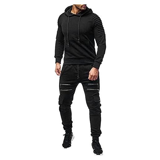 Generic tuta sportiva da uomo trapstar tracksuit jogging suit maglione felpa con cappuccio + pantaloni da jogging da uomo, nero , l