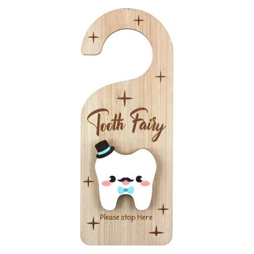 PEUTIER appendiabiti per porta dei denti, in legno 3d scatola fatina dei denti con porta soldi porta denti da appendere per bambini regalo incoraggiante (stile per ragazzi)