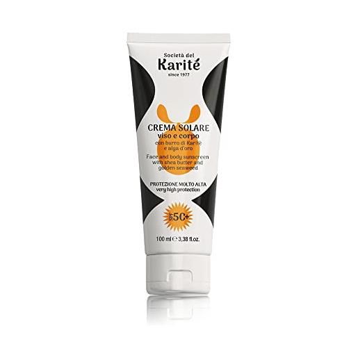 Società del Karitè since 1977 crema solare idratante con burro di karite spf 50+, protezione solare 50+ con azione nutriente, abbronzatura effetto dorato, indicata per pelli sensibili, 100 ml
