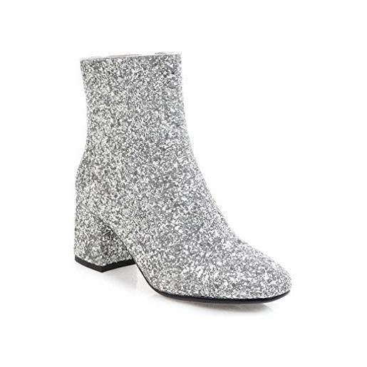 Elyffany womens metà blocco tacco glitter caviglia stivali donna cerniera festa ballo, argento (kl574p sweatshirt - bambini), 36 eu
