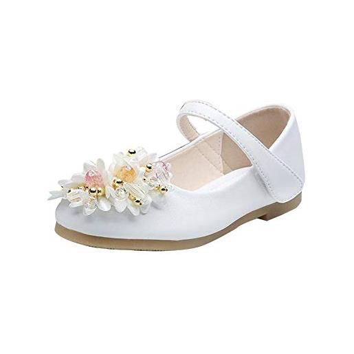 GUOCU scarpe bambina, principessa scarpe ragazza ballerina battesimo decorazione floreale comunione cerimonia nozze sandali estivi bianca 36 eu