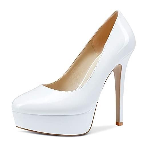 NobleOnly donna platform scarpe col tacco fodera in pelle tacco a spillo 13cm plateau high heels bianco pelle verniciata scarpe eu38