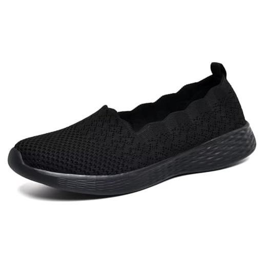 Puxowe scarpe mocassini slip on da donna eleganti leggere fitness casual outdoor passeggio maglieria piatte sneakers 39.5 eu all black