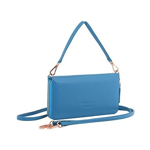 StilGut smart wallet in pelle - elegante clutch, portafoglio, custodia per smartphone e borsa a tracolla, blu acqua nappa