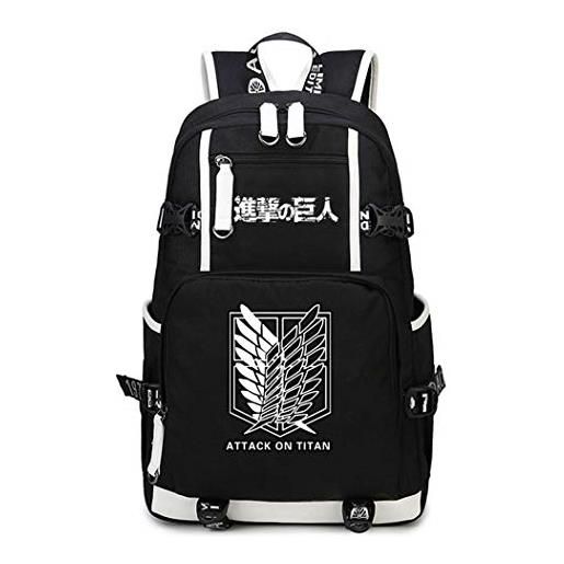 WANHONGYUE l'attacco dei giganti attack on titan anime laptop backpack borsa da scuola zaino studente zaini casual zainetto nero-4