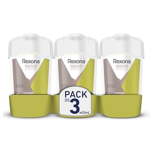 Rexona maximum protection deodorante in crema antitraspirante per donna soft solid stress control 45 ml, confezione da 3