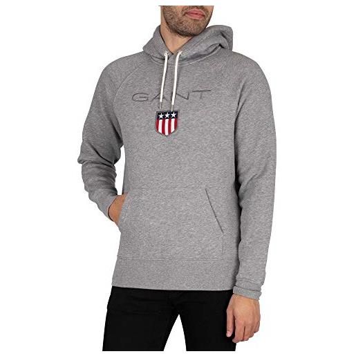 GANT shield hoodie, felpa sportiva con cappuccio uomo, grigio ( grey melange ), m
