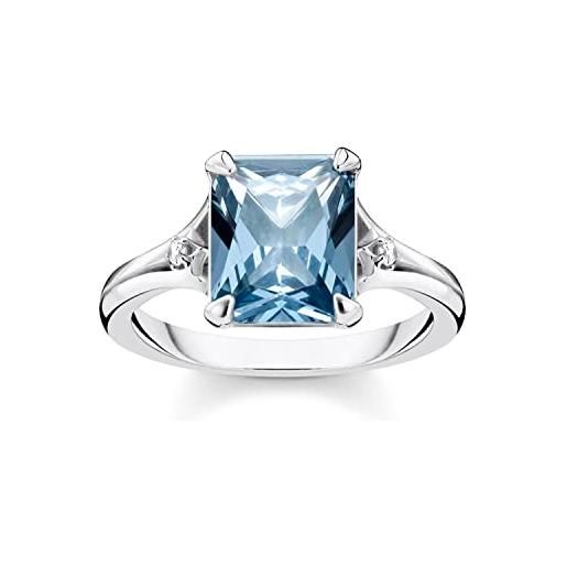 Thomas sabo anello in argento per donna pietra blu con luna e stella tr2297-644-1, argento sterling, zirconia cubica