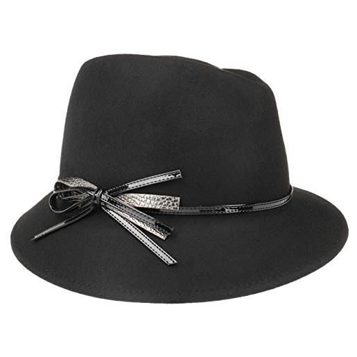 LIERYS cappello da donna fiocco laccato - made in italy feltro di lana autunno/inverno - taglia unica nero