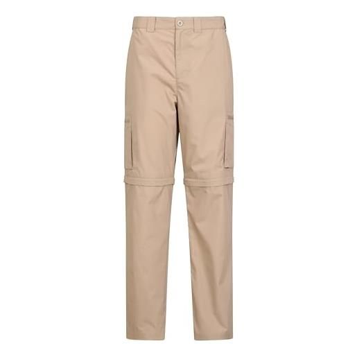 Mountain Warehouse pantaloni da uomo trasformabili trek - pantaloni da trekking con zip sul ginocchio, pantaloni estivi leggeri, tasche, pantaloni regolabili, casual beige scuro 46w